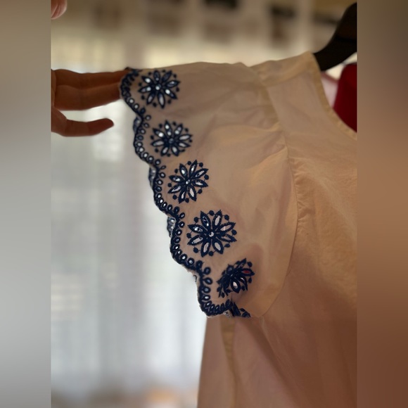 J.Crew embroidered flutter sleeve blouse, stretch cotton poplin, Extra Small. - Picture 3 of 15